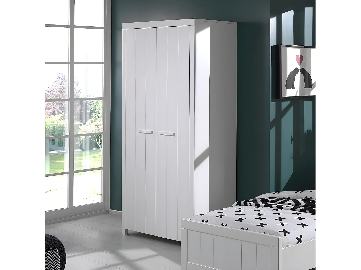 GASTON - Armoire 2 Portes Laqué Blanc