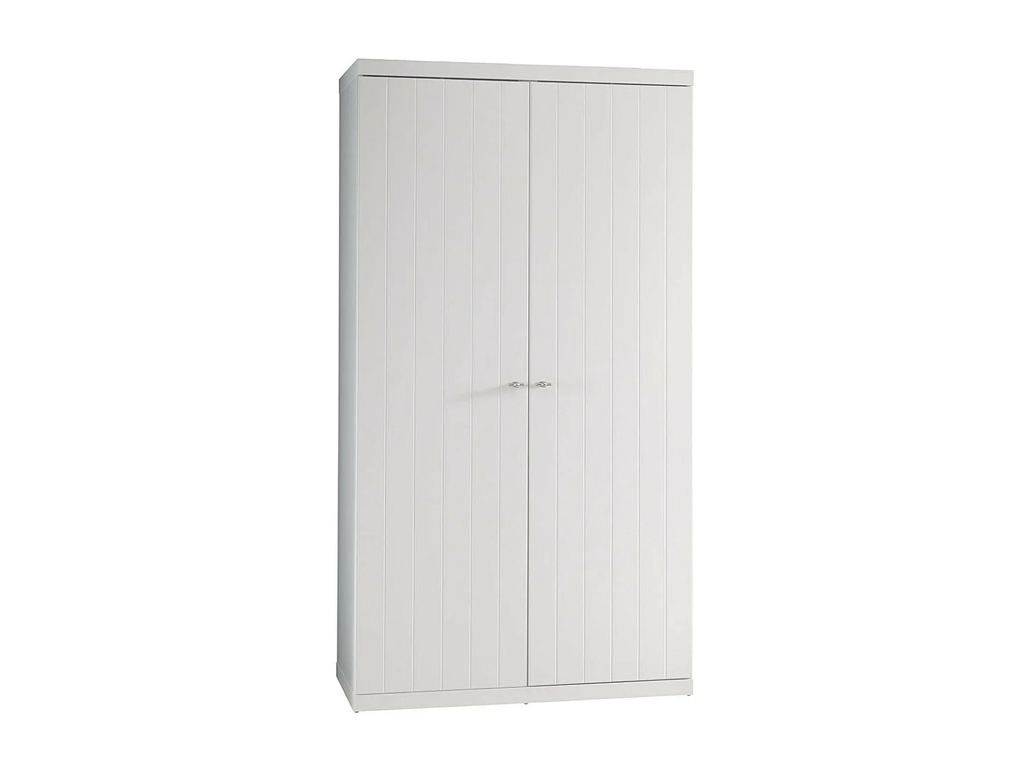 CLEO - Armoire 2 Portes Effet Lambris Blanc Laqué