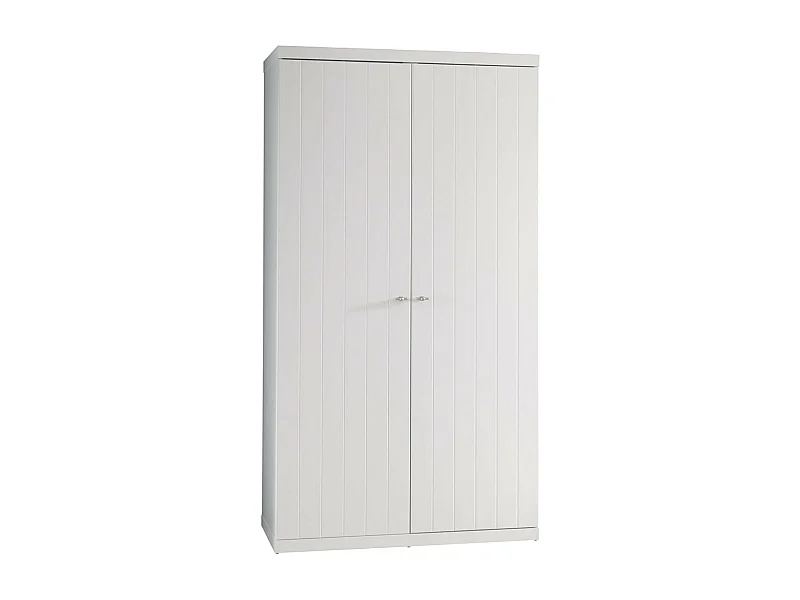 CLEO - Armoire 2 Portes Effet Lambris Blanc Laqué
