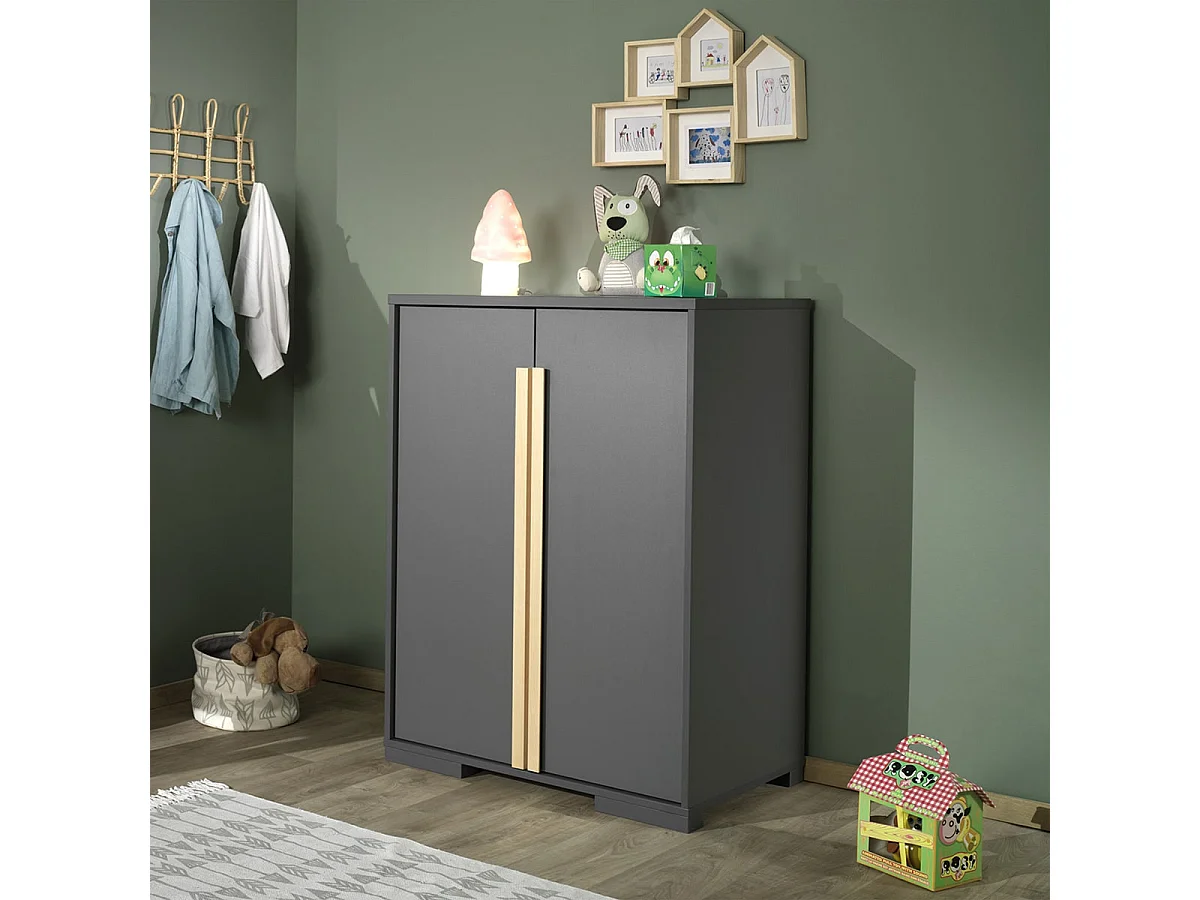 NASH DARK - Buffet Bas 2 Portes Anthracite et Bois
