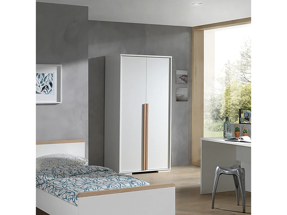 NASH WHITE - Armoire 2 Portes Blanche et Bois
