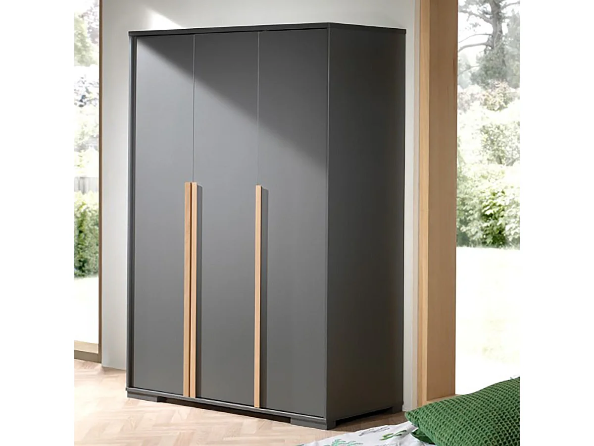 NASH DARK - Armoire 3 Portes Anthracite et Bois