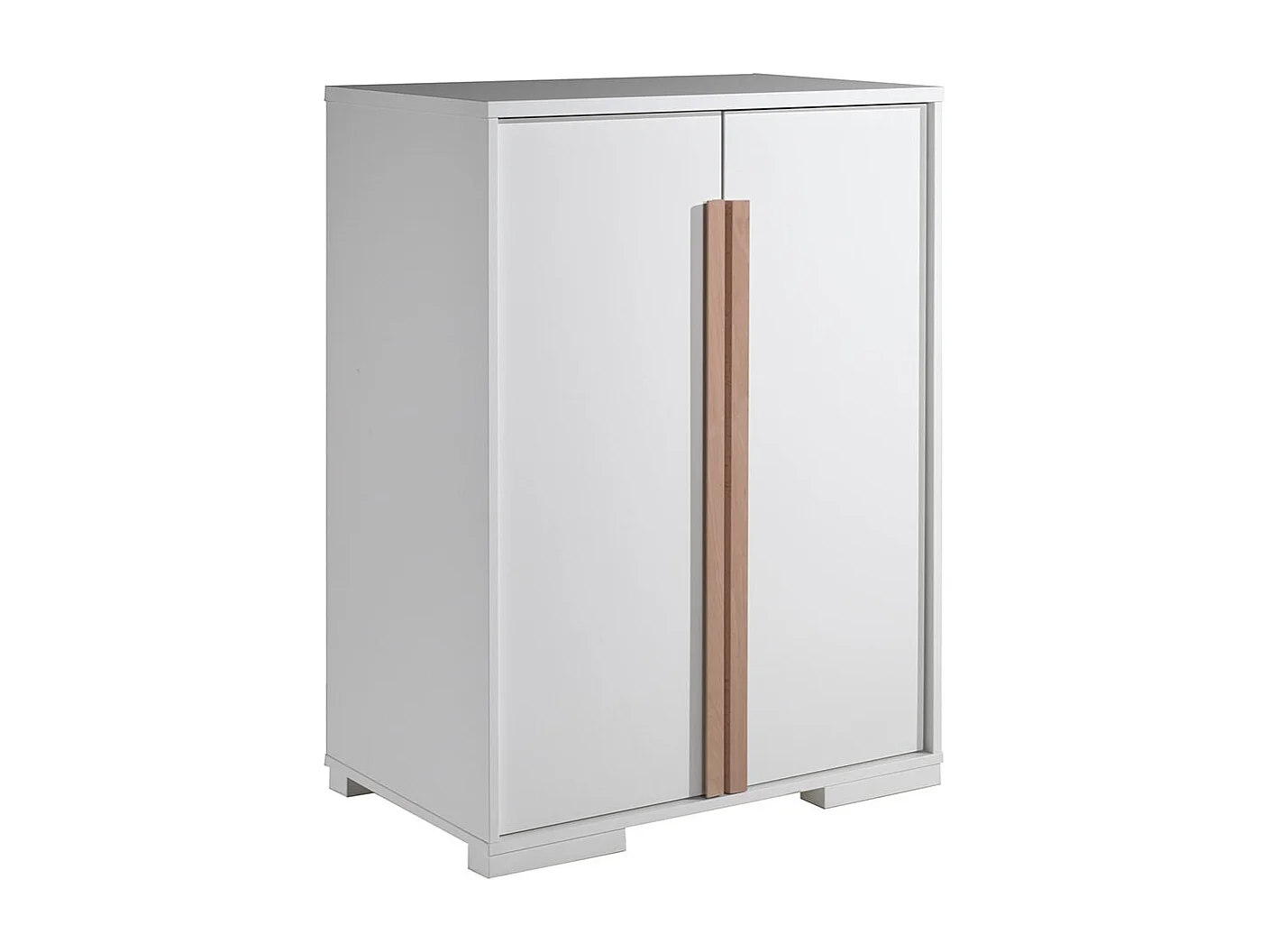 NASH WHITE - Armoire Basse 2 Portes Blanc et Bois