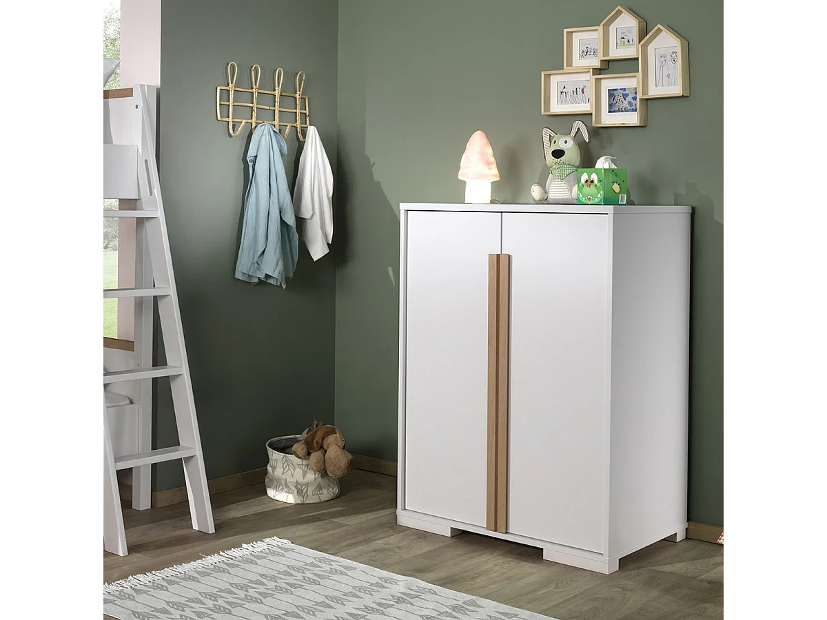 NASH WHITE - Armoire Basse 2 Portes Blanc et Bois