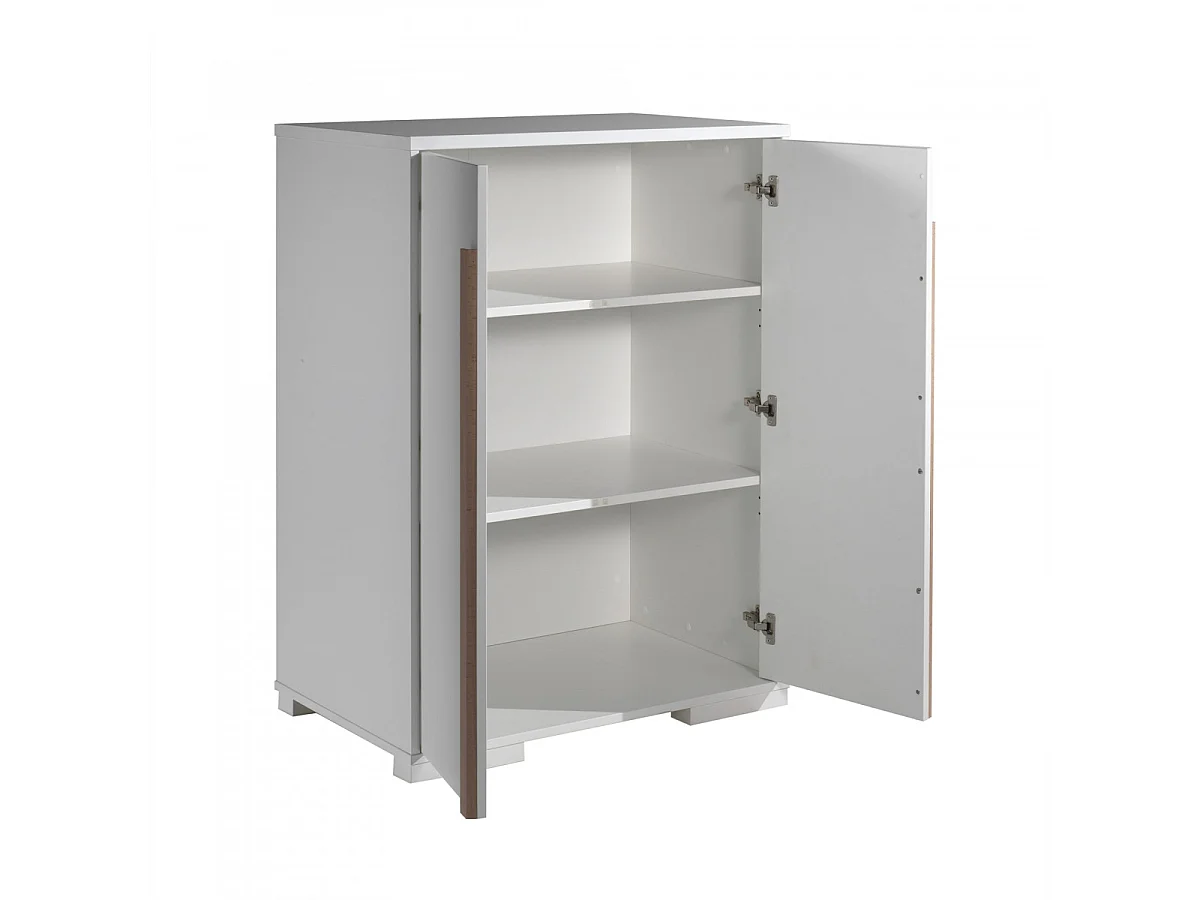 NASH WHITE - Armoire Basse 2 Portes Blanc et Bois