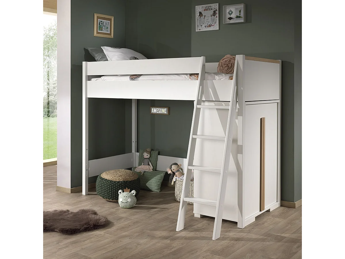 NASH WHITE - Armoire Basse 2 Portes Blanc et Bois