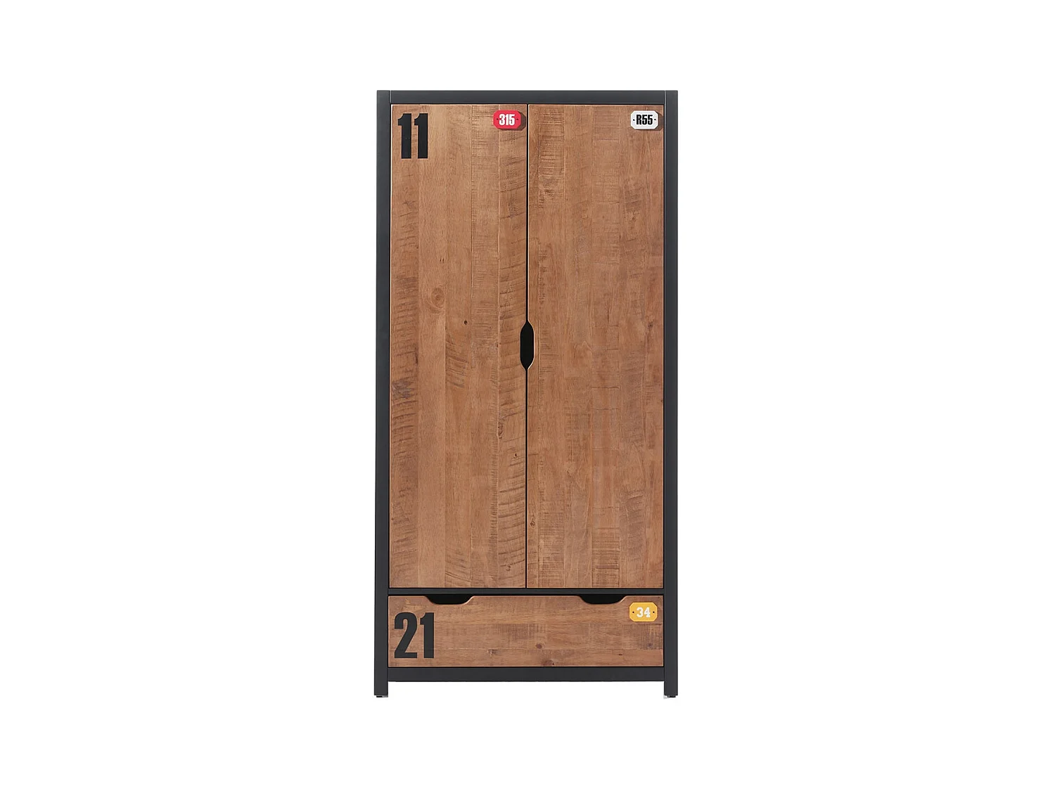 TCHAD - Armoire 2 Portes 1 Tiroir en Pin Massif avec Motifs