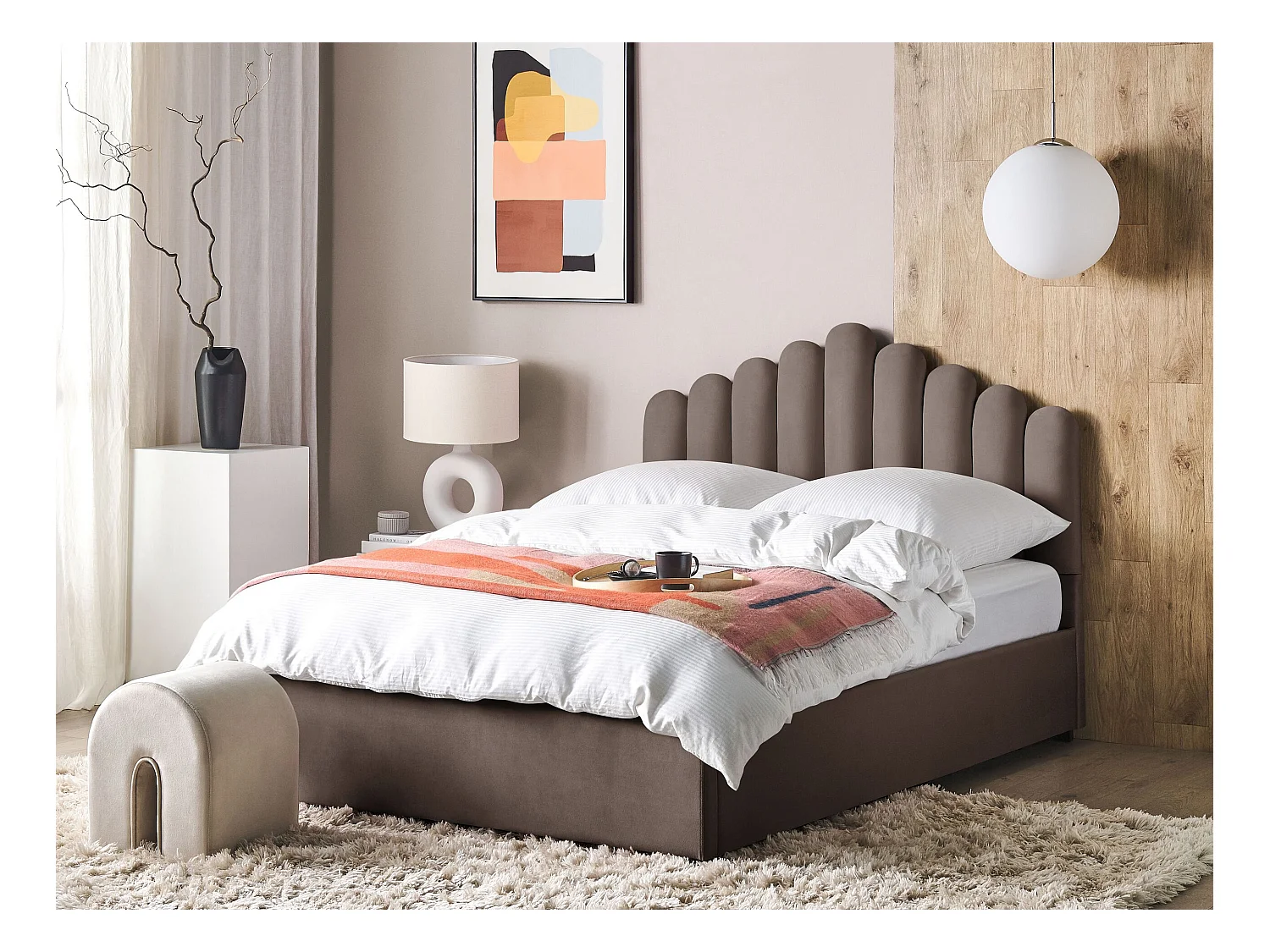 Lit ottoman Velours VINCENNES 160 x 200 cm Taupe