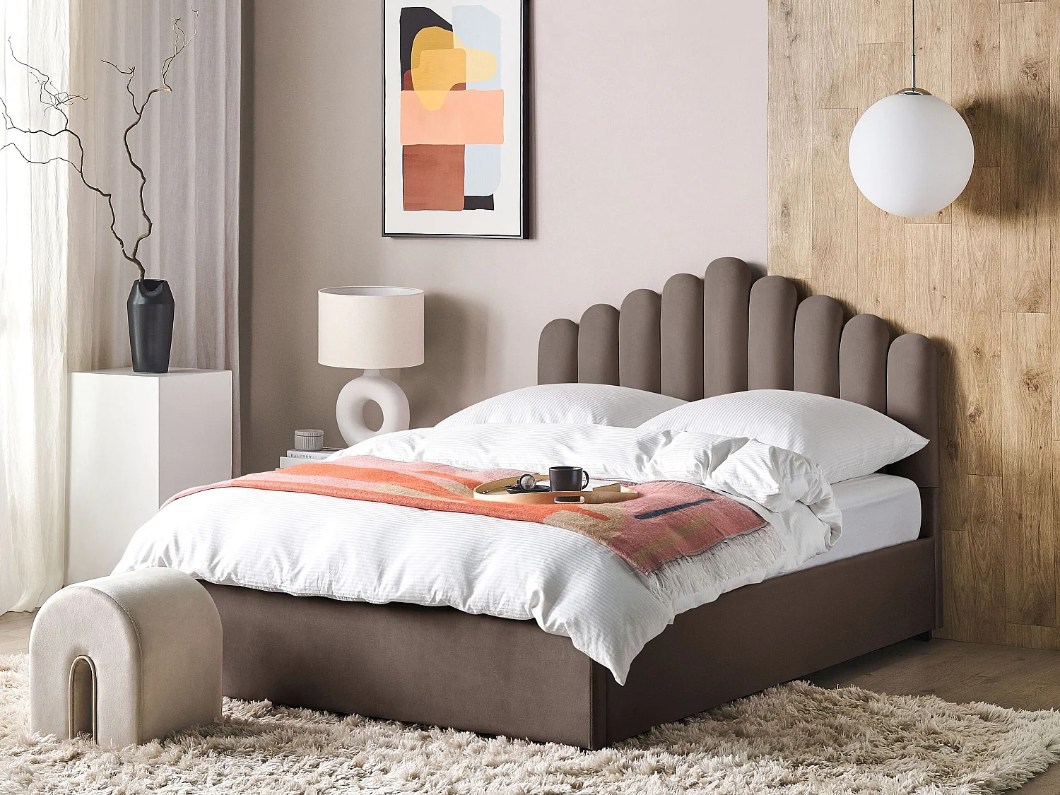 Bett mit Stauraum Samtstoff VINCENNES 160 x 200 cm Taupe