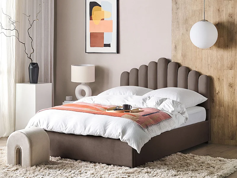 Bed met opbergruimte Fluweel VINCENNES 160 x 200 cm Taupe