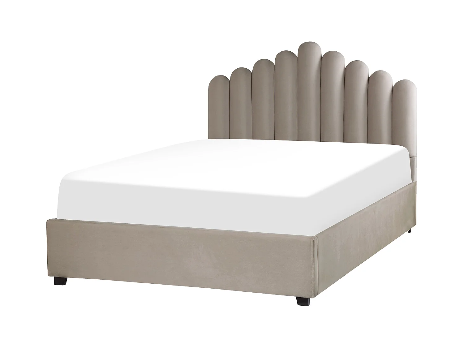 Polsterbett Samtstoff beige taupe 140x200 cm mit Stauraum muschelform Vincennes