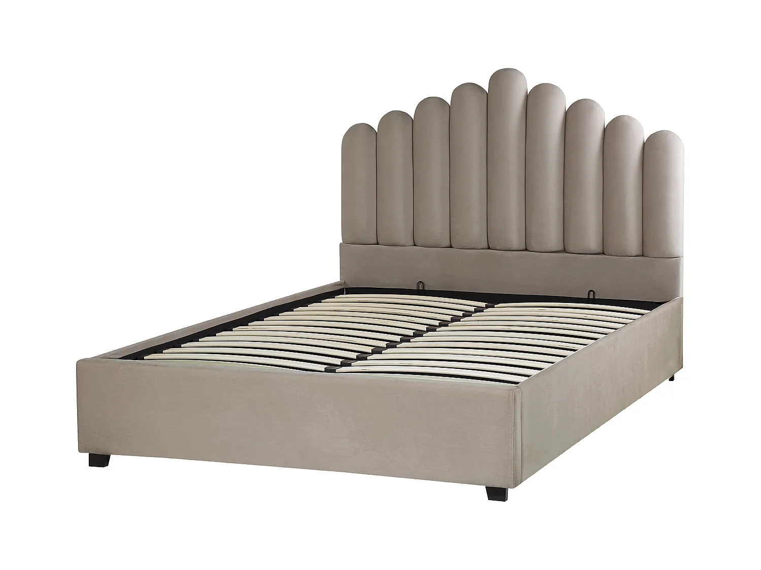 Polsterbett Samtstoff beige taupe 140x200 cm mit Stauraum muschelform Vincennes