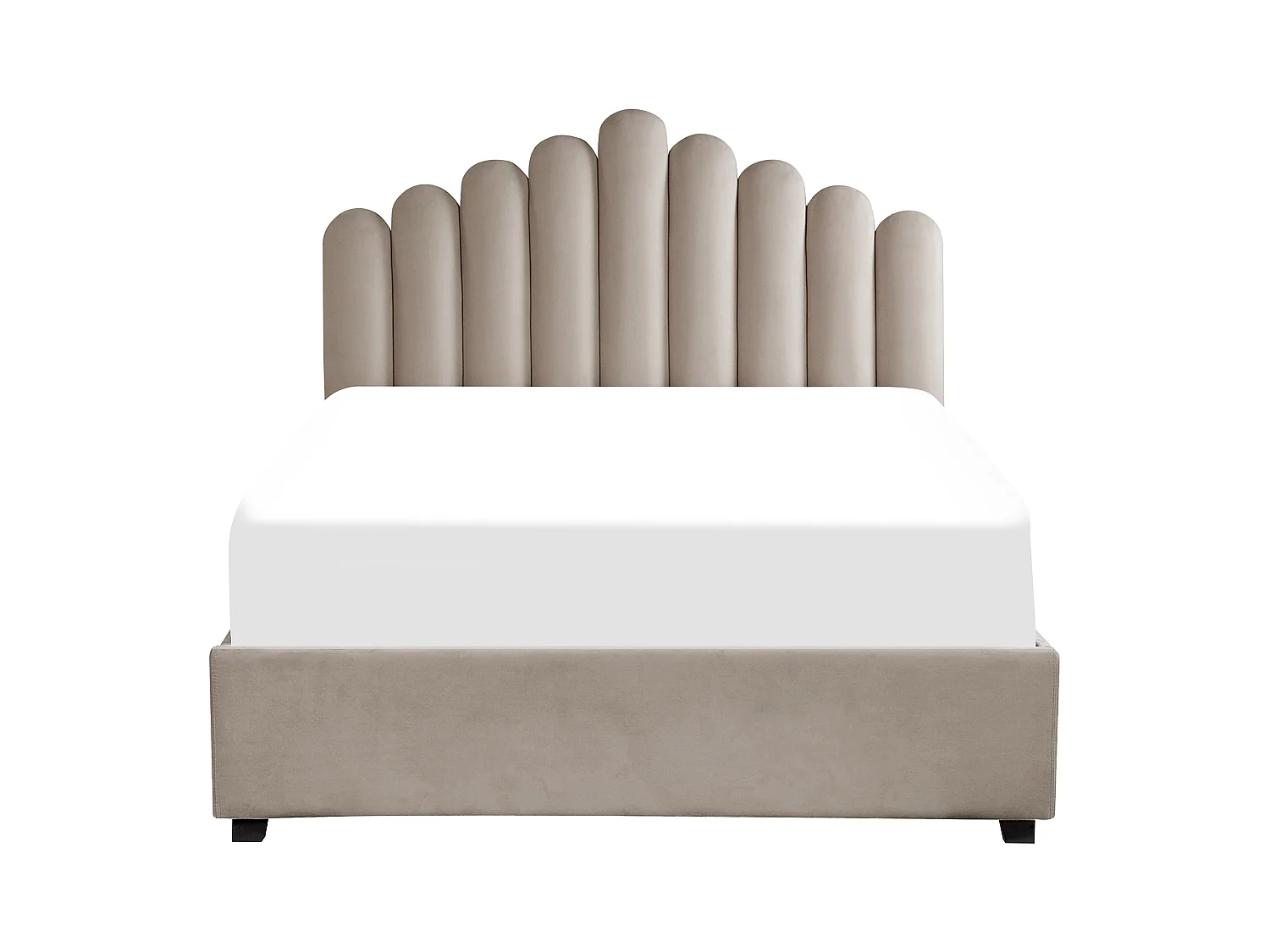 Polsterbett Samtstoff beige taupe 140x200 cm mit Stauraum muschelform Vincennes