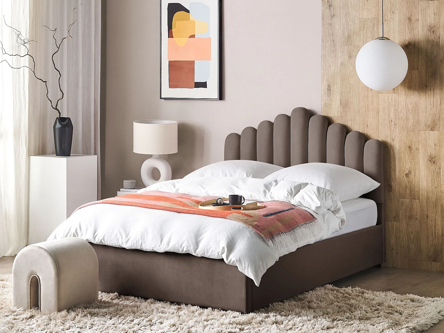 Lit ottoman Velours VINCENNES 140 x 200 cm Taupe