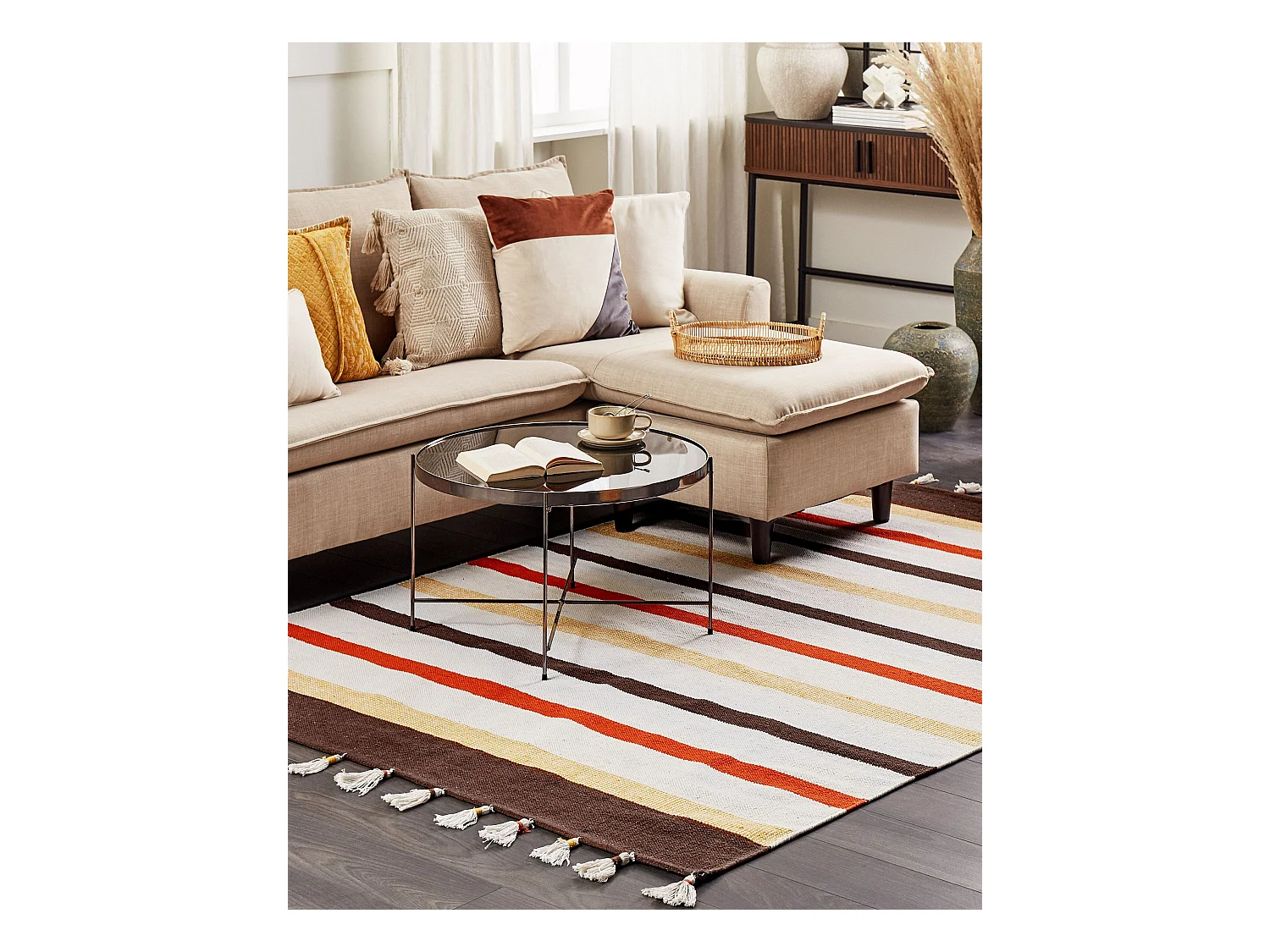 Dywan bawełniany 160 x 230 cm brązowo-beżowy HISARLI