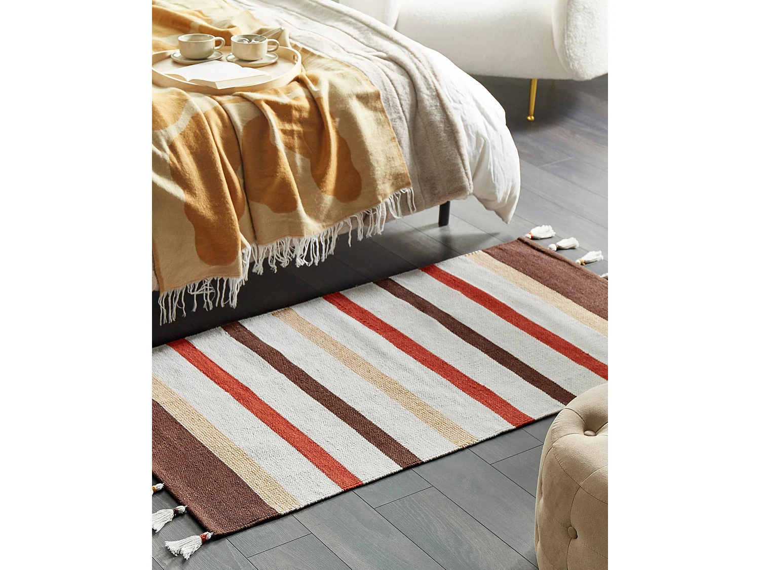 Teppich Baumwolle braun/beige gestreiftes Muster 80 x 150 cm mit Fransen Hisarli