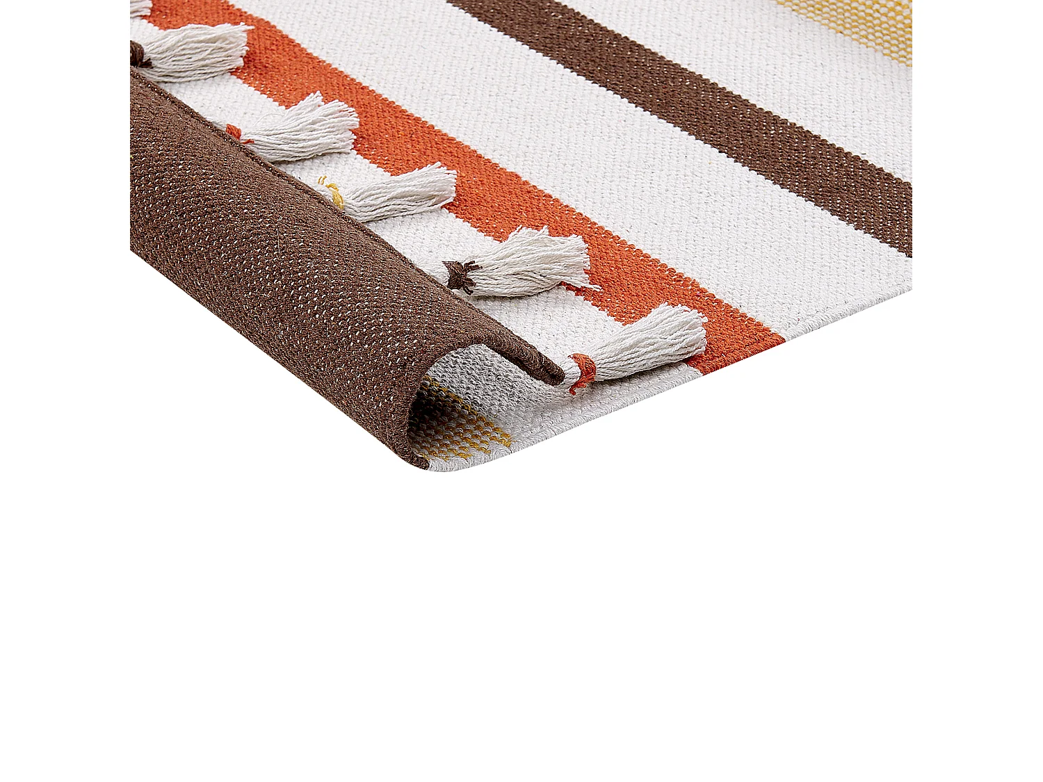 Teppich Baumwolle braun/beige gestreiftes Muster 80 x 150 cm mit Fransen Hisarli