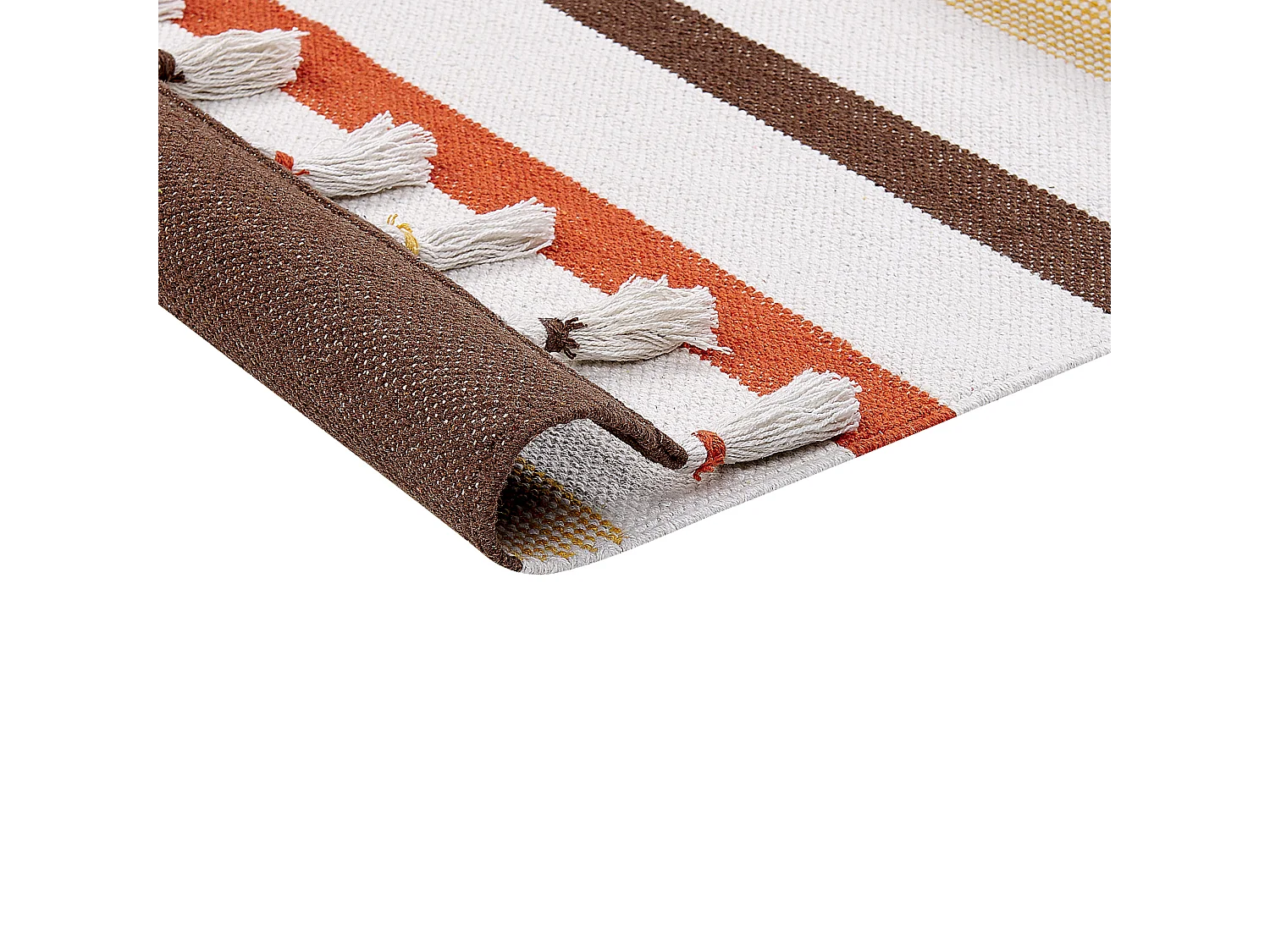 Teppich Baumwolle braun/beige gestreiftes Muster 140x200 cm mit Fransen Hisarli
