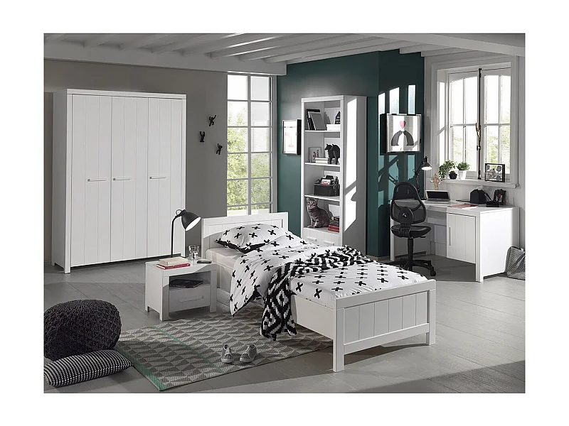 GASTON - Lit 90x200cm + Chevet + Armoire 3P + Pack Bureau