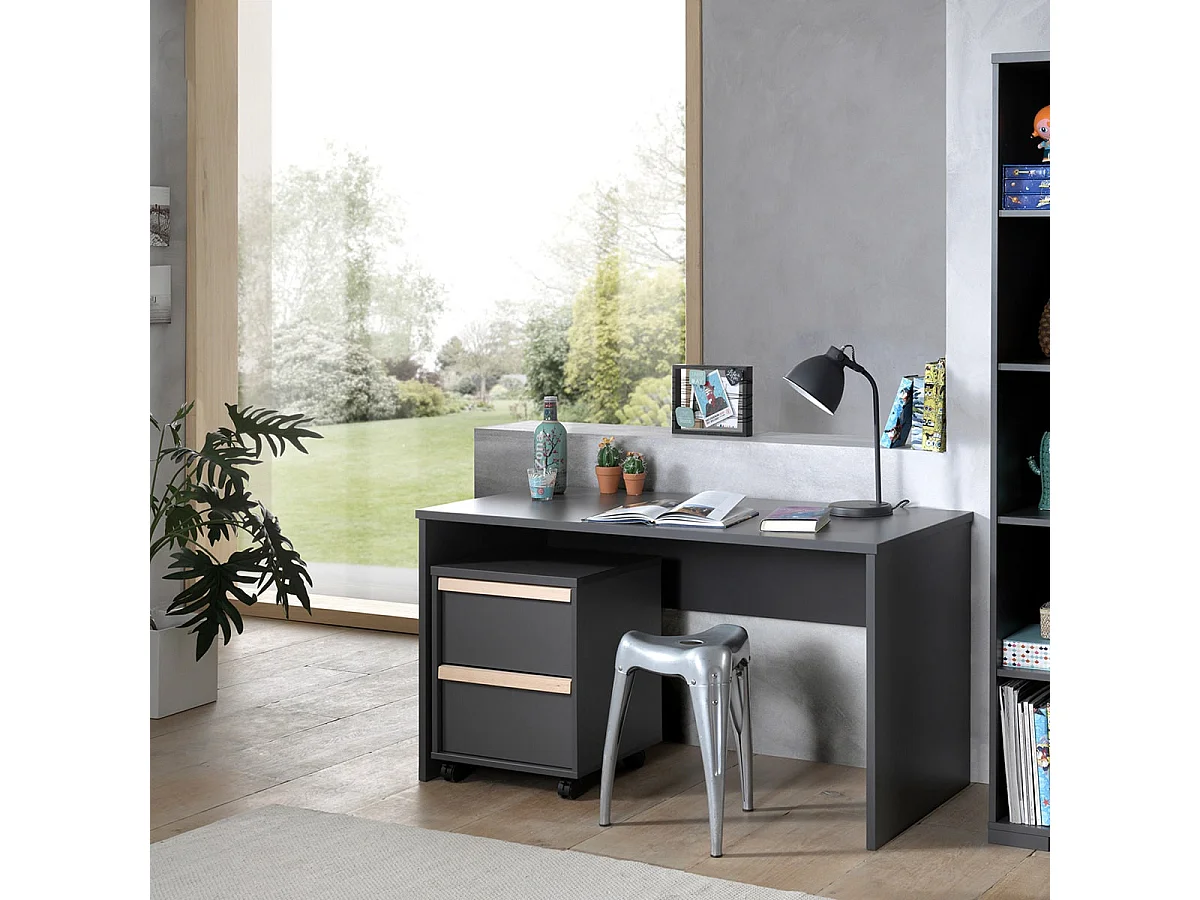 NASH DARK - Bureau Droit Anthracite 140cm avec Voile de Fond