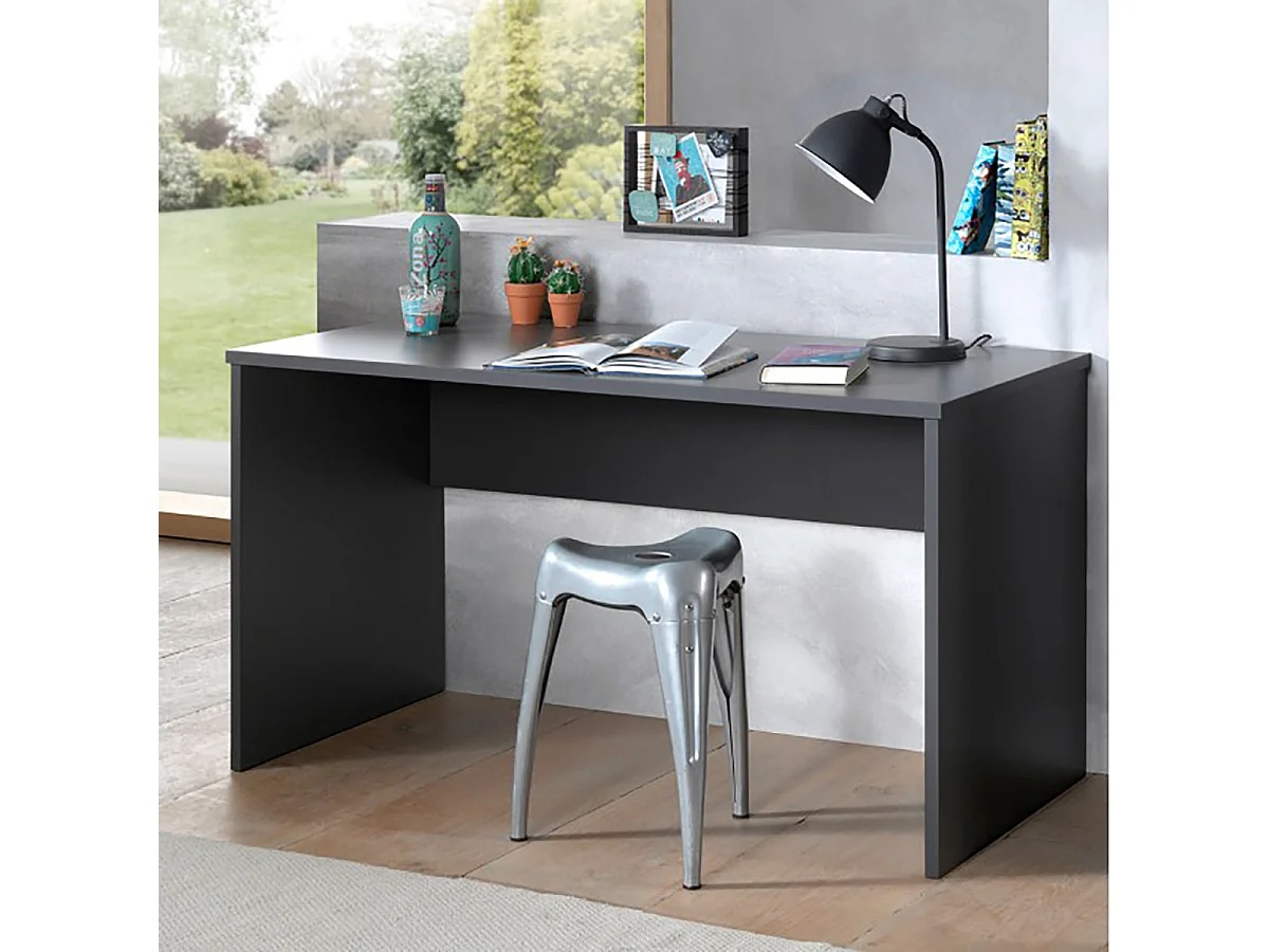 NASH DARK - Bureau Droit Anthracite 140cm avec Voile de Fond