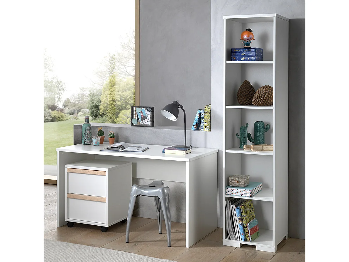 NASH WHITE - Pack Bureau + Caisson Rangement + Bibliothèque