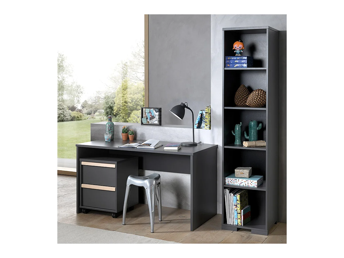 NASH DARK - Pack Bureau + Caisson Rangement + Bibliothèque
