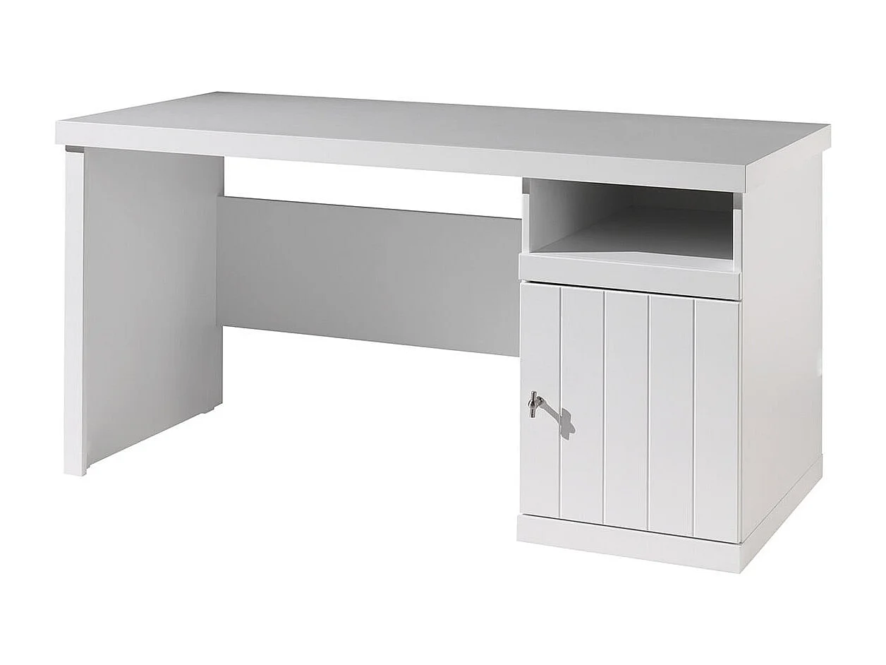 CLEO - Bureau 1 Porte Effet Lambris Blanc Laqué