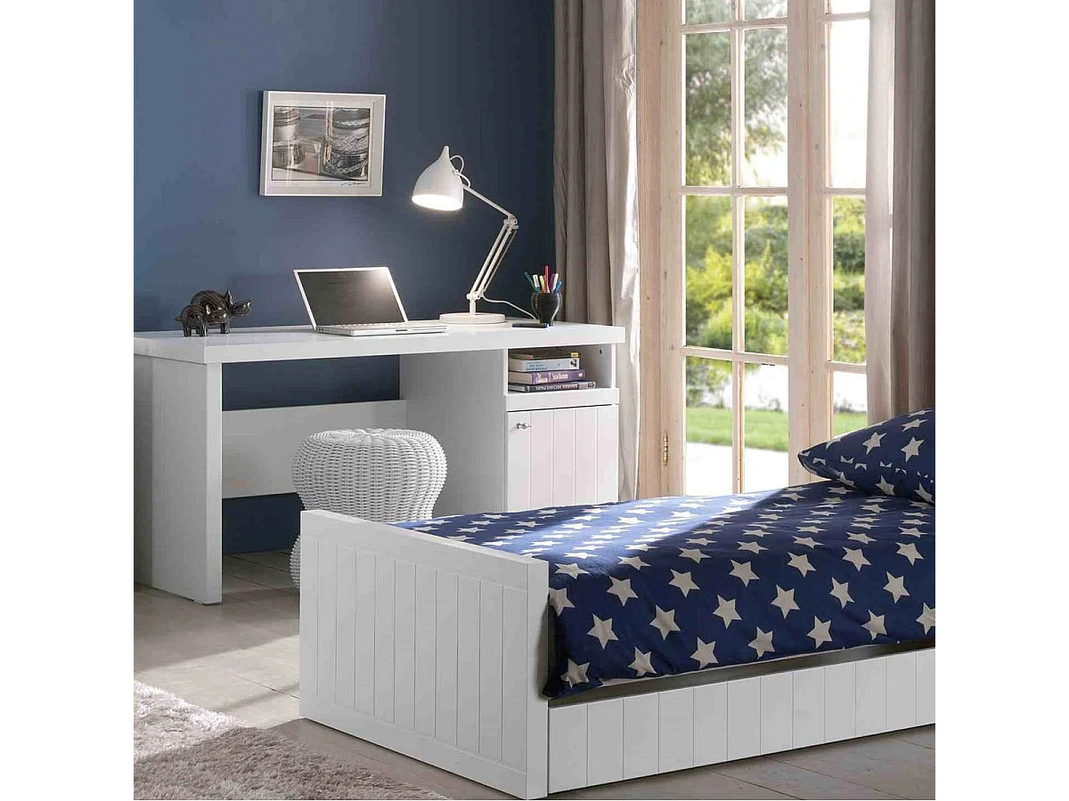 CLEO - Bureau 1 Porte Effet Lambris Blanc Laqué