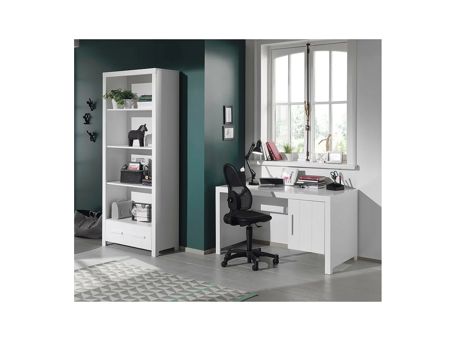 GASTON - Pack Bureau + Bibliothèque Laqués Blanc