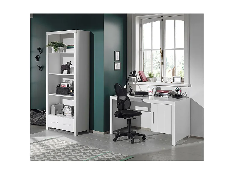 GASTON - Pack Bureau + Bibliothèque Laqués Blanc