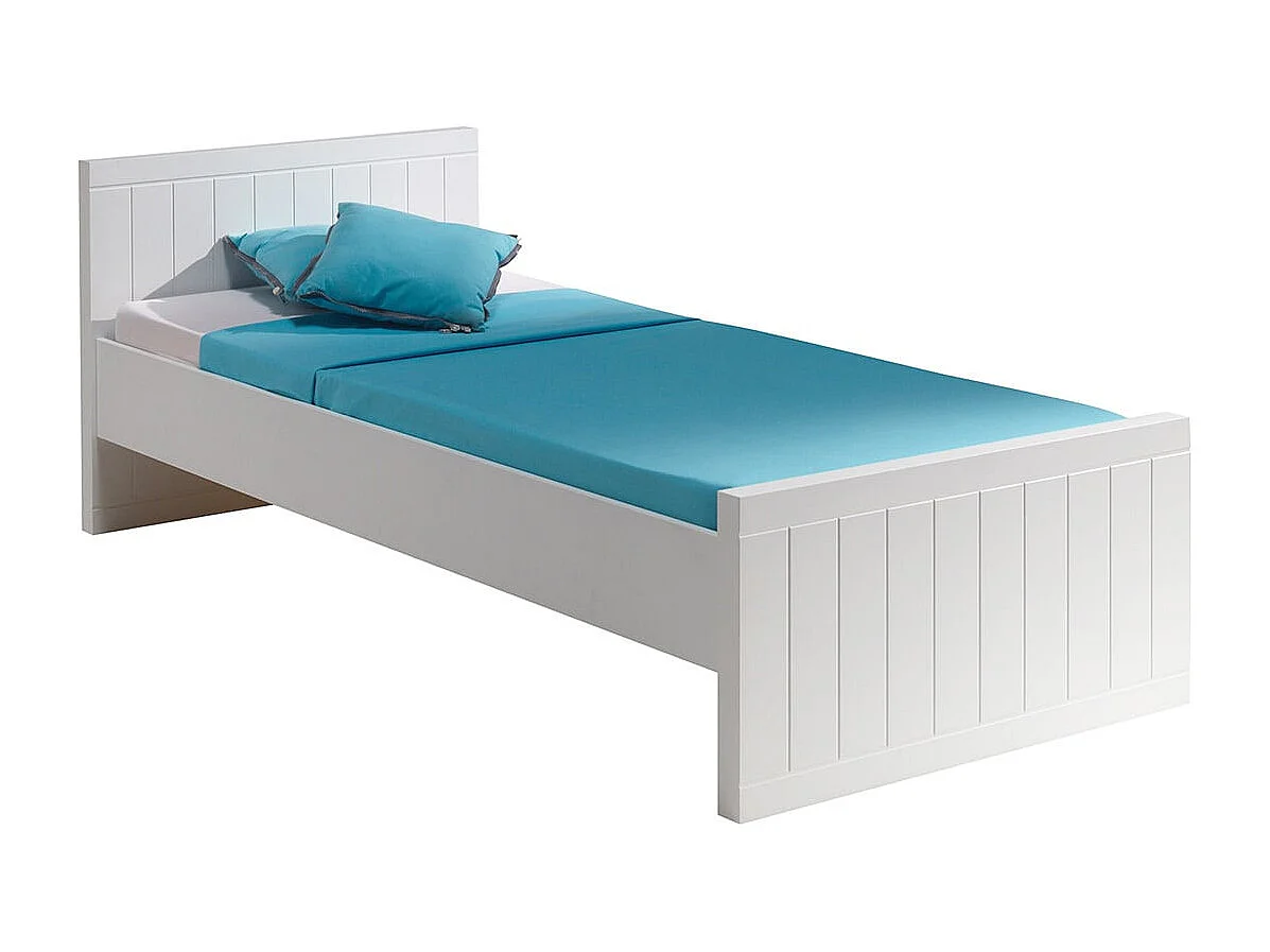 CLEO - Lit 90x200cm Effet Lambris Blanc Laqué