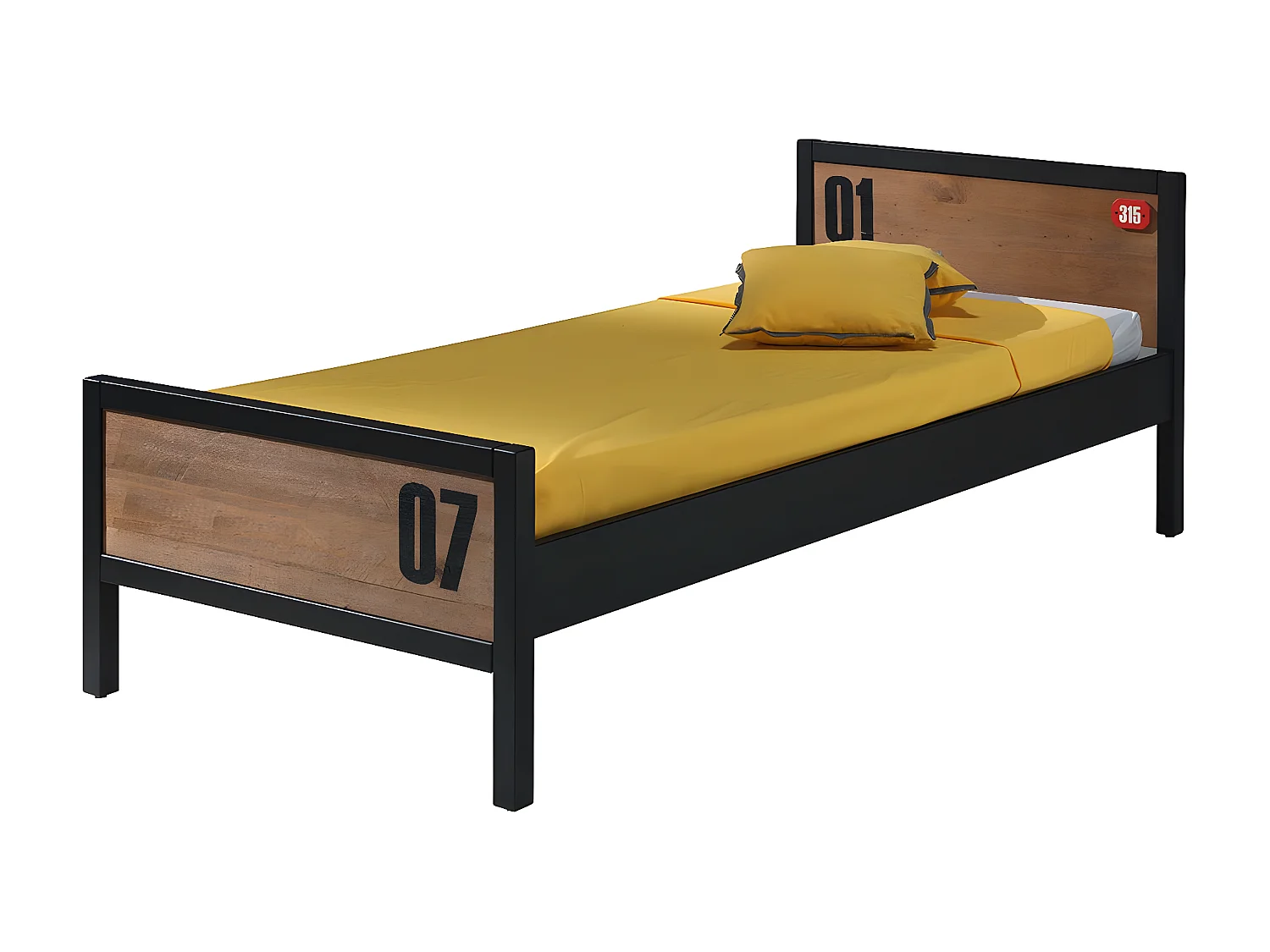 TCHAD - Lit 90x200cm avec Tiroir en Pin Massif à Motifs