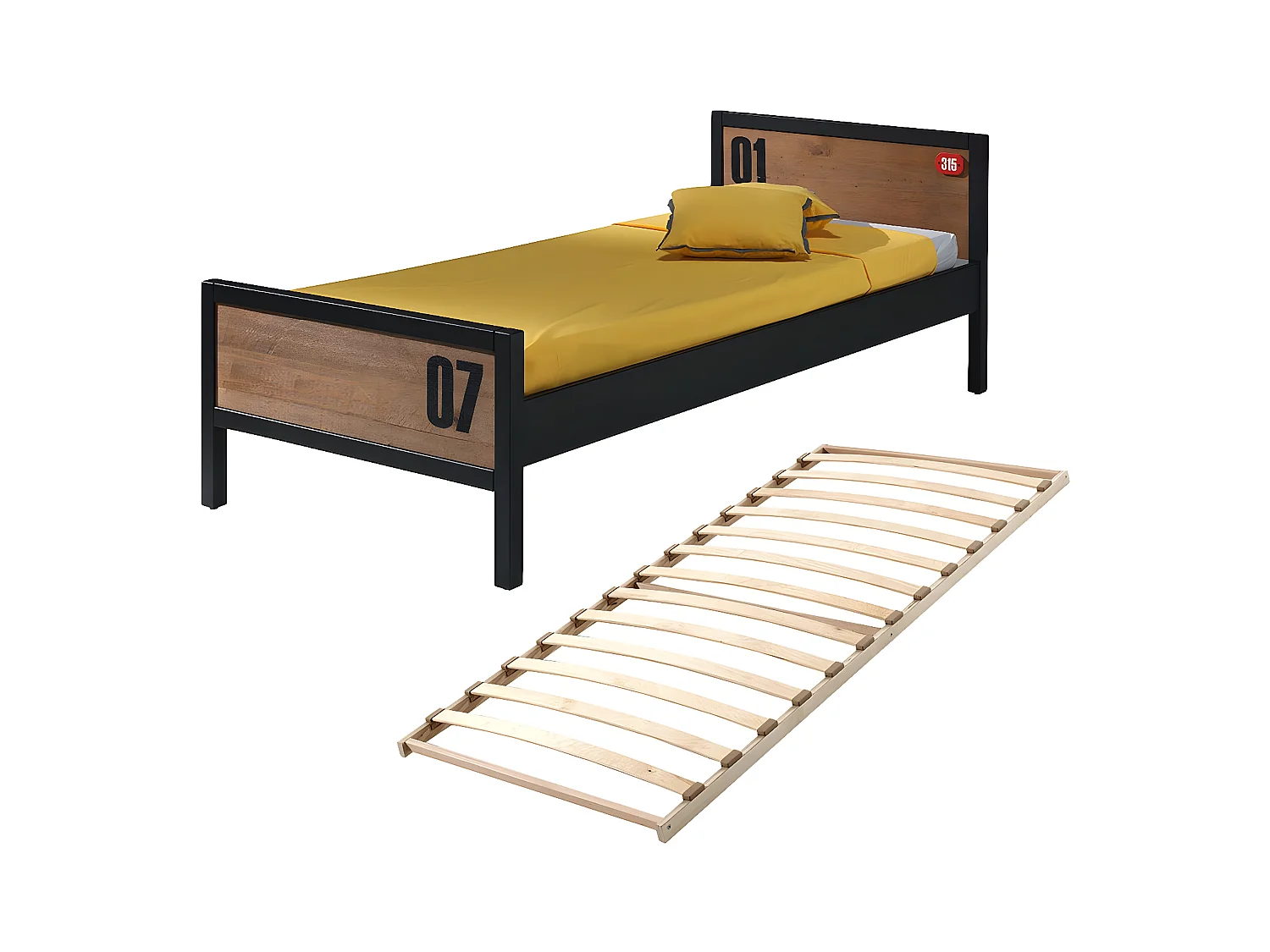 TCHAD - Lit 90x200cm en Pin Massif avec Sommier