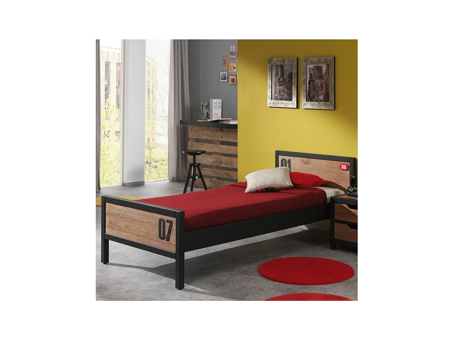 TCHAD - Lit 90x200cm en Pin Massif avec Sommier