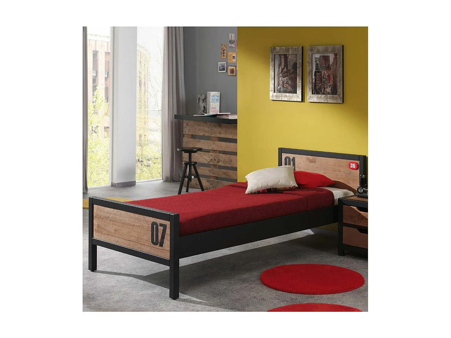 TCHAD - Lit 90x200cm en Pin Massif avec Sommier