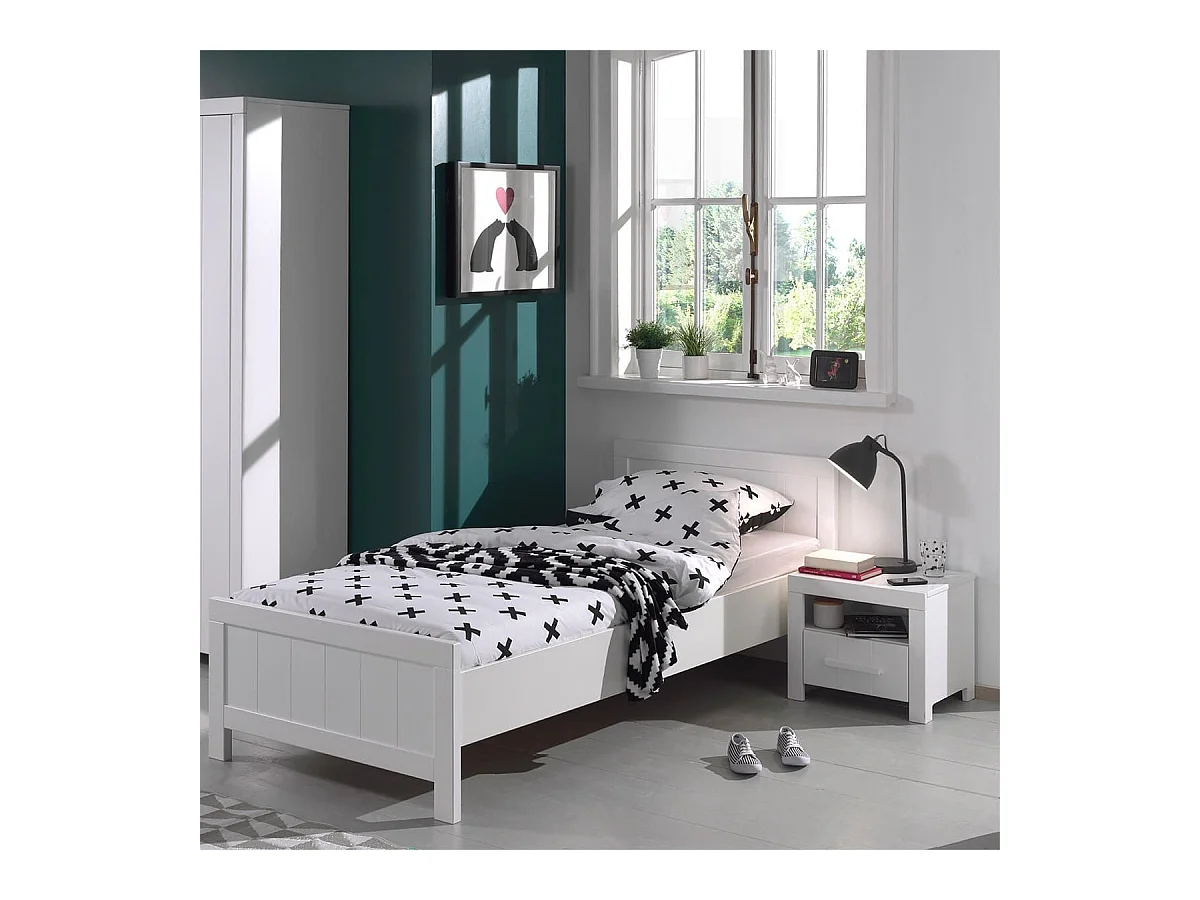 GASTON - Lit 90x200cm Laqué Blanc