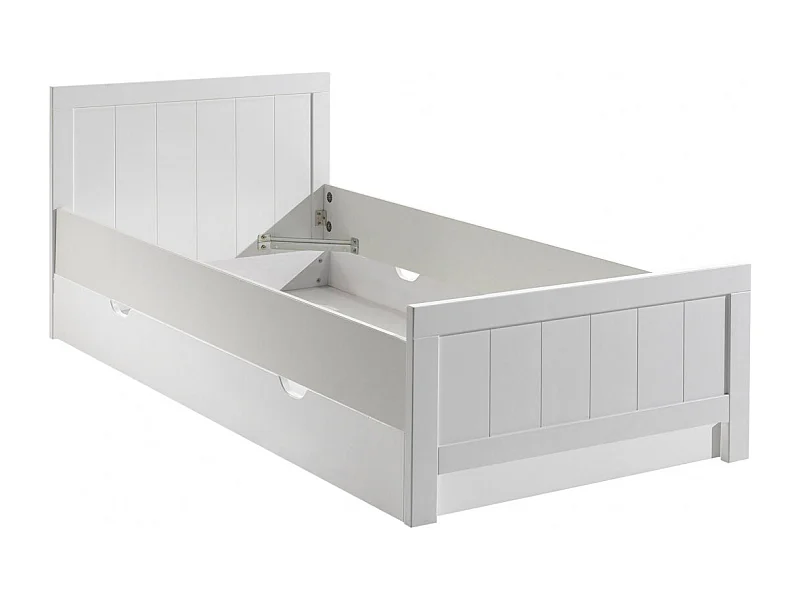 GASTON - Lit 90x200cm avec Tiroir de Lit Laqués Blanc