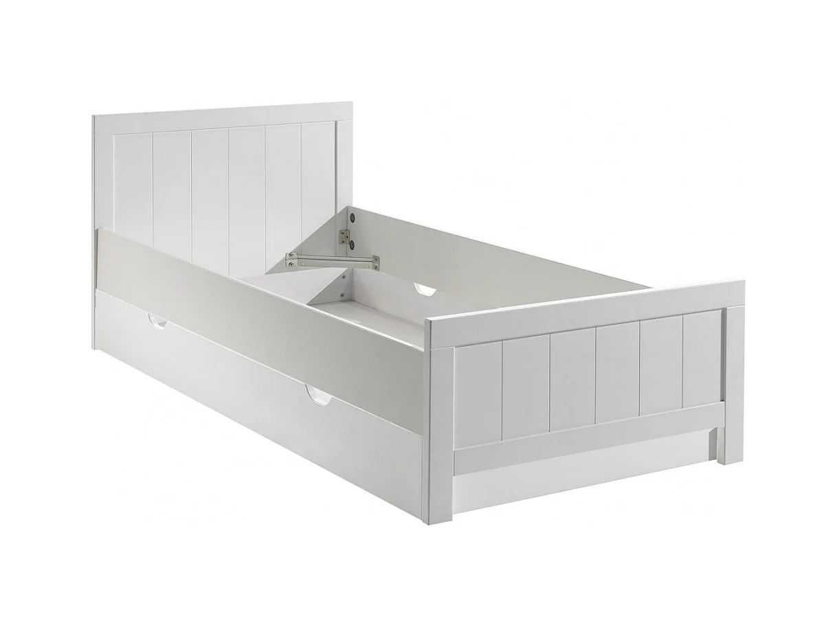 GASTON - Lit 90x200cm avec Tiroir de Lit Laqués Blanc