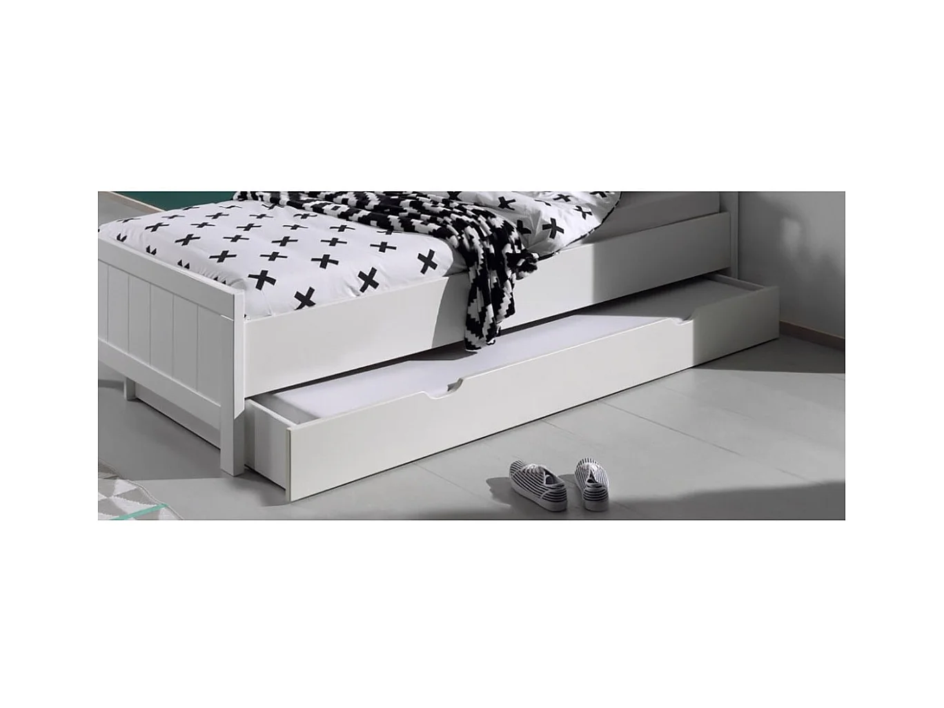 GASTON - Lit 90x200cm avec Tiroir de Lit Laqués Blanc