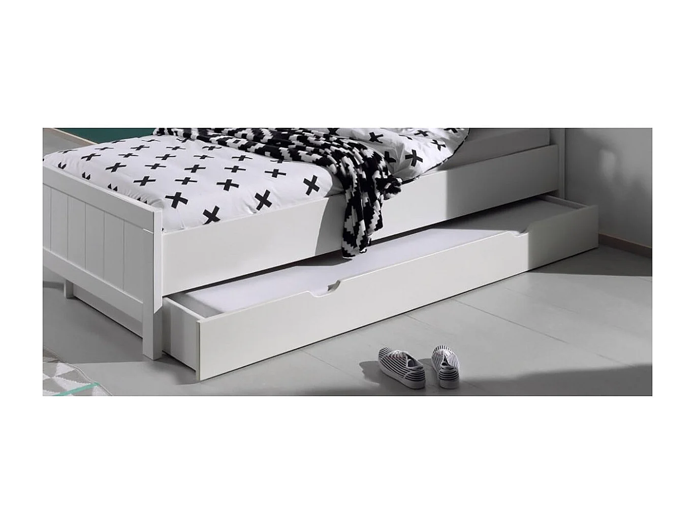 GASTON - Lit 90x200cm avec Tiroir de Lit Laqués Blanc