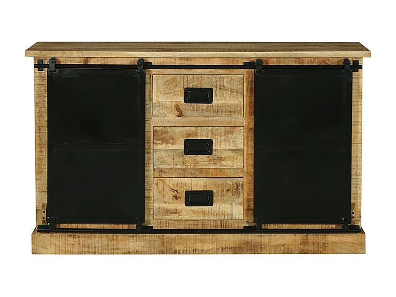 SUMATRA - Buffet 2 Portes 3 Tiroirs Manguier et Métal Noir