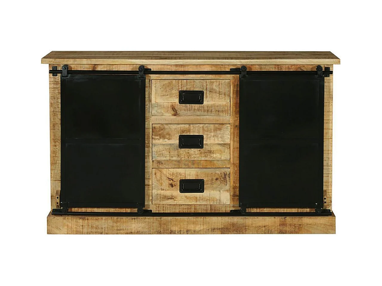 SUMATRA - Buffet 2 Portes 3 Tiroirs Manguier et Métal Noir