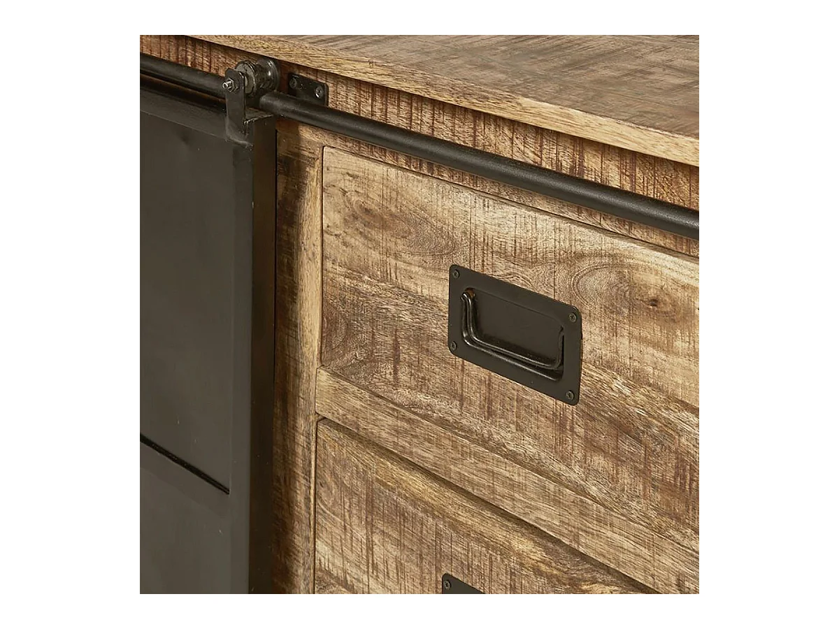 SUMATRA - Buffet 2 Portes 3 Tiroirs Manguier et Métal Noir