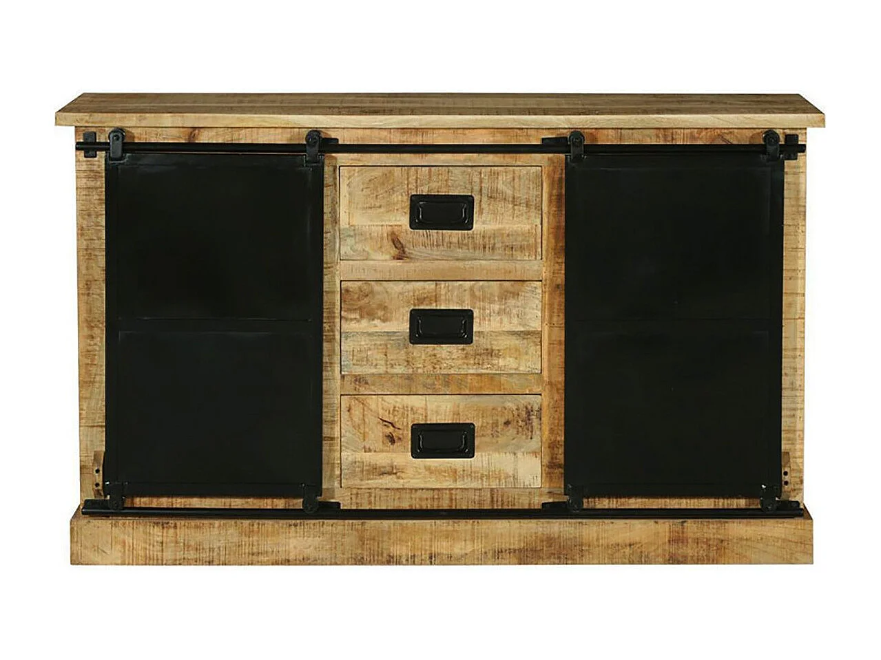 SUMATRA - Buffet 2 Portes 3 Tiroirs Manguier et Métal Noir