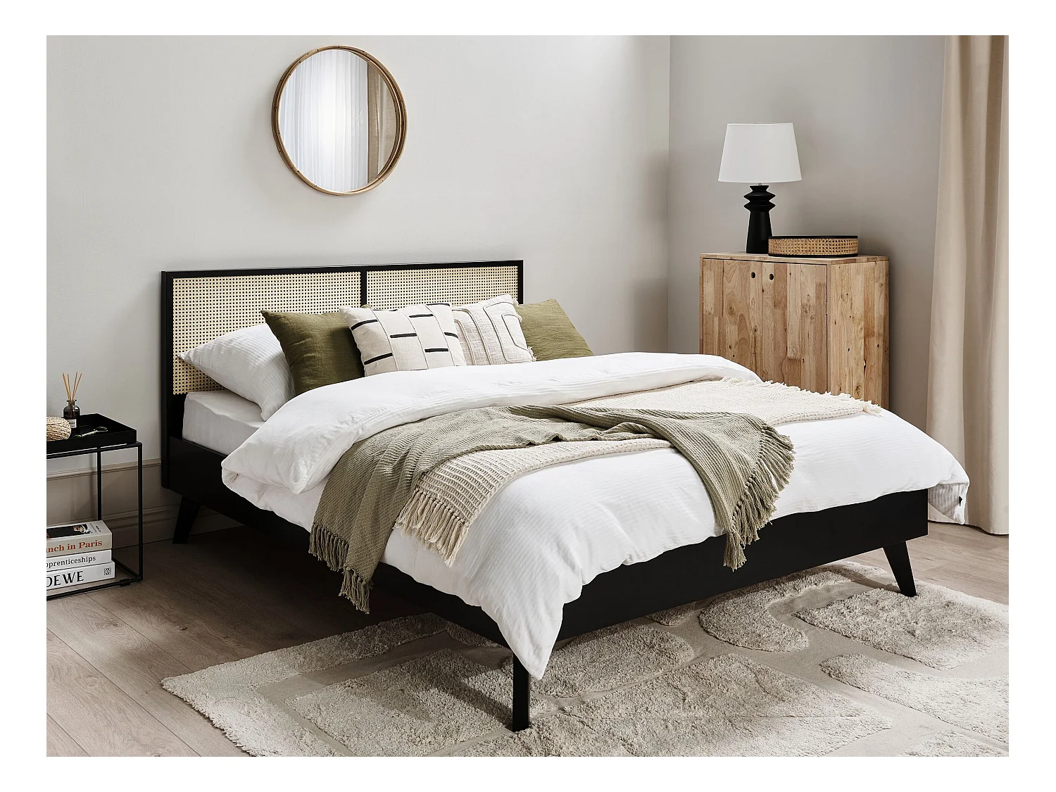 Lit avec sommier Rotin MONPAZIER 160 x 200 cm Noir