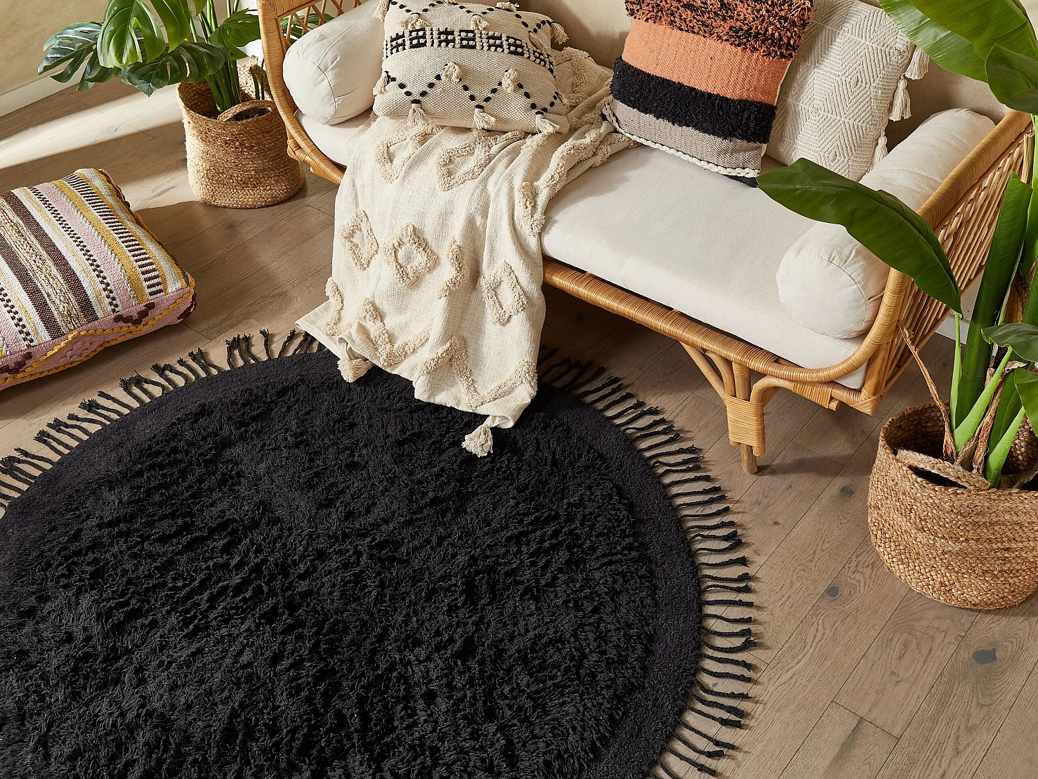Tapis en coton noir ⌀ 140 cm BITLIS