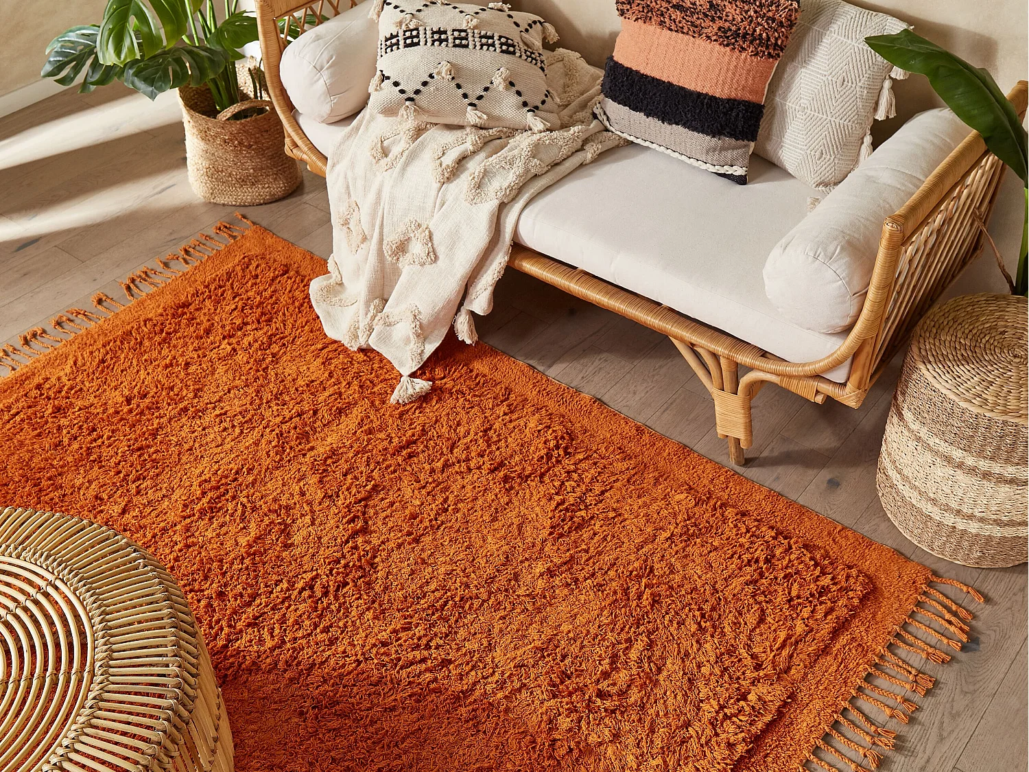 Teppich Baumwolle orange 140 x 200 cm Fransen Shaggy BITLIS