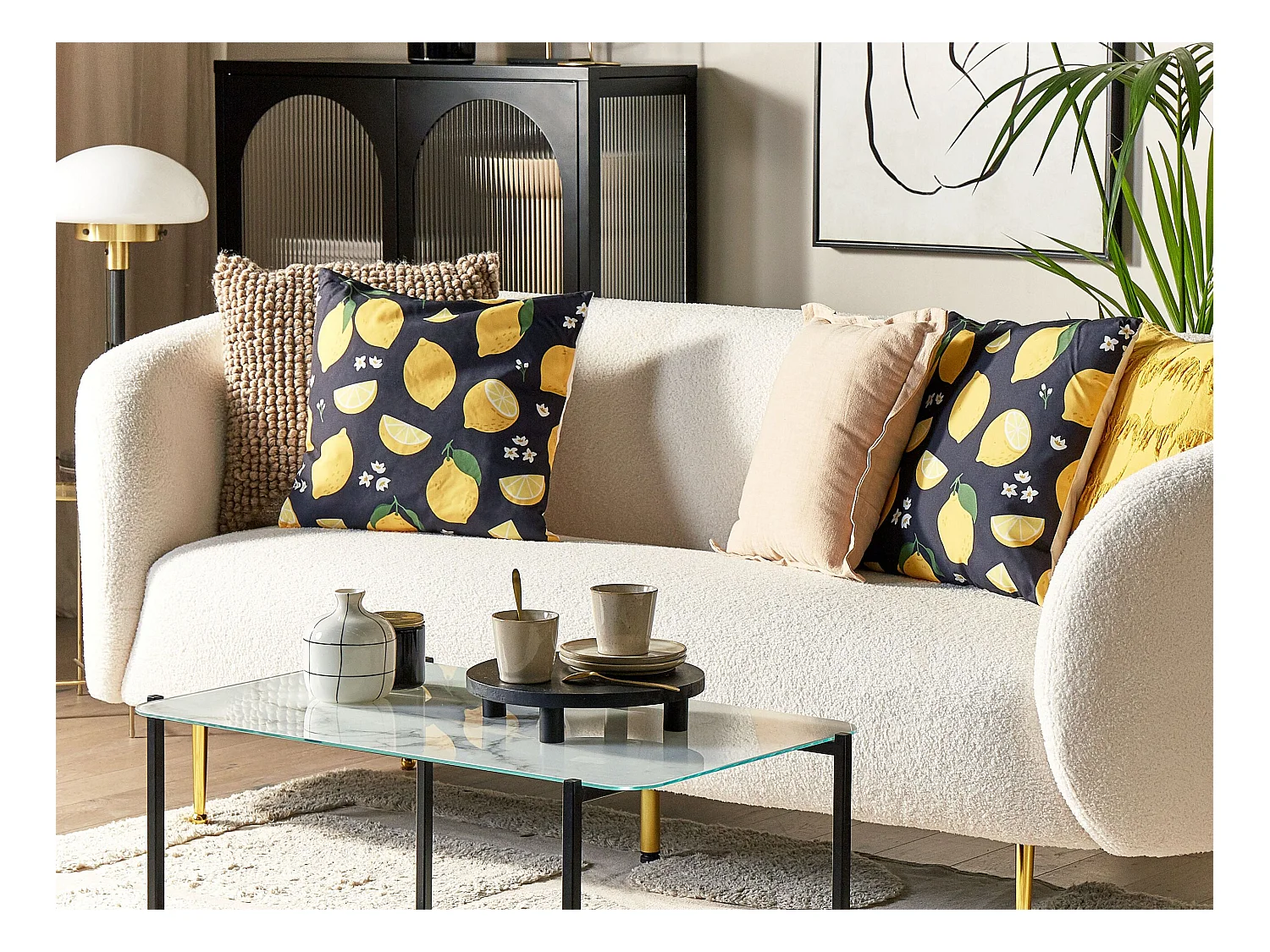 Conjunto de 2 almofadas decorativas CITRUS 45 x 45 cm Preto Padrão de plantas