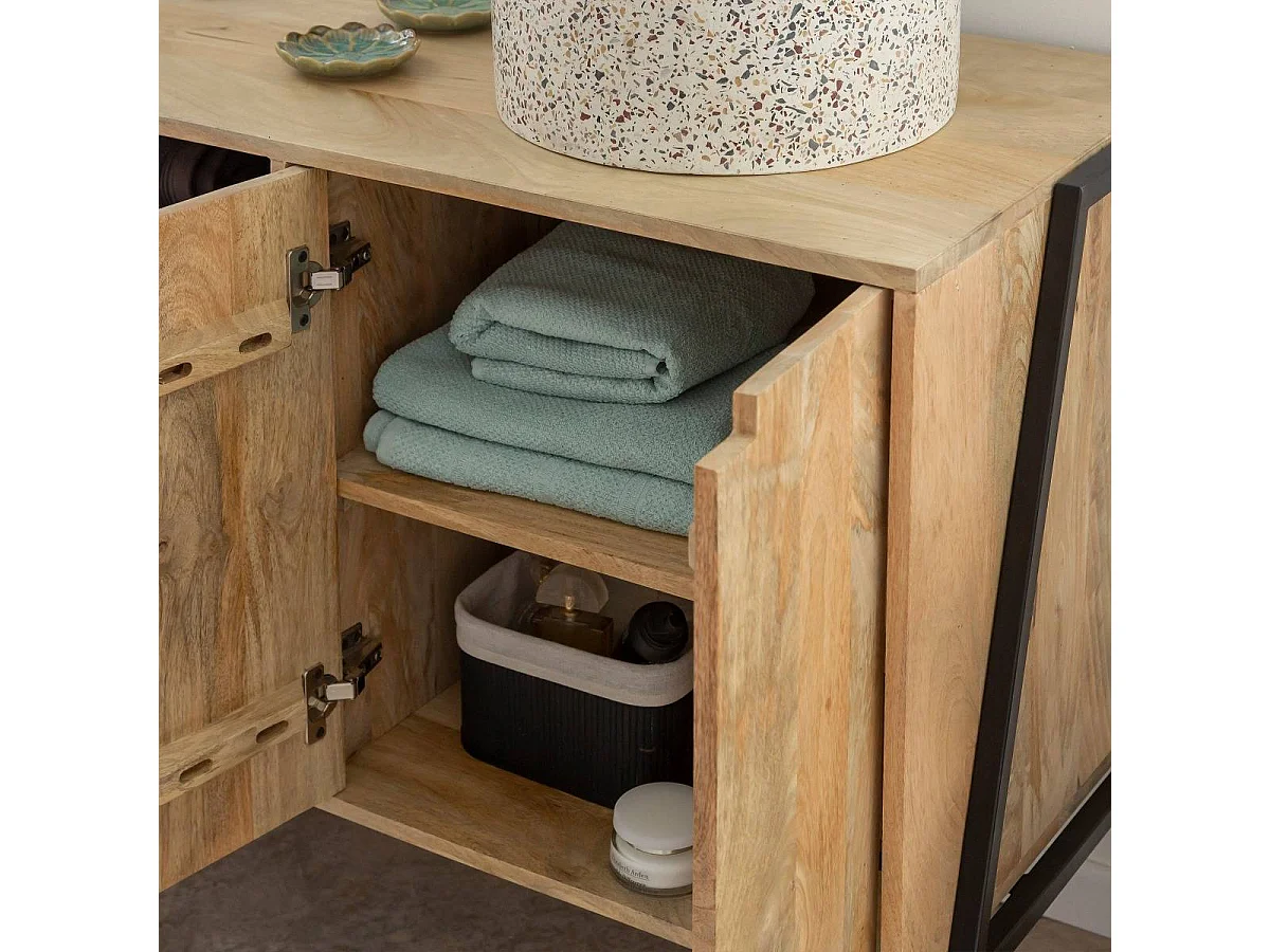 Meuble sous vasque en bois de manguier et métal Jeanne